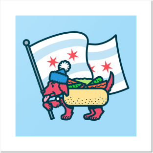 Chicago Dog with Flag Posters and Art